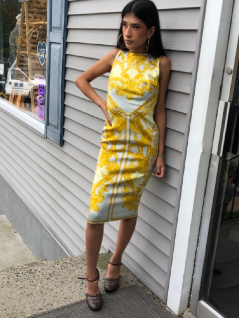 versace dress vintage 1994 Gianni Gold Chain Mesh Sz 40  TheFindVintage Designer color name Vintage Versace Yellow Silk Dress