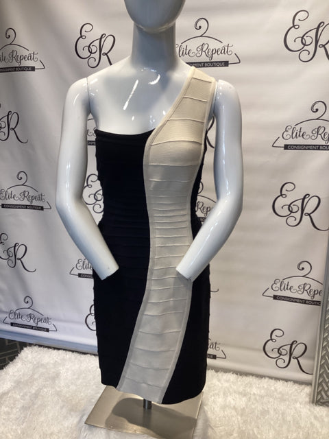blue dress for baby girl Pre-owned Herve Leger Beaded One-Shoulder Bandage Dress – Sabrina's Closet main image 1