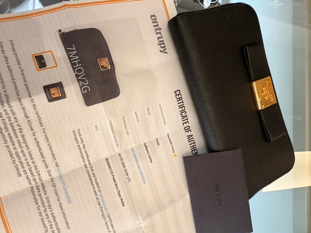 Prada Zippy Saffiano Leather Bow w/gold Wallet