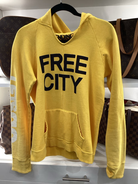 Pre Loved Free City Sz M Yellow Hooded Sweatshirt "Sending Light" Sweatshirt.
