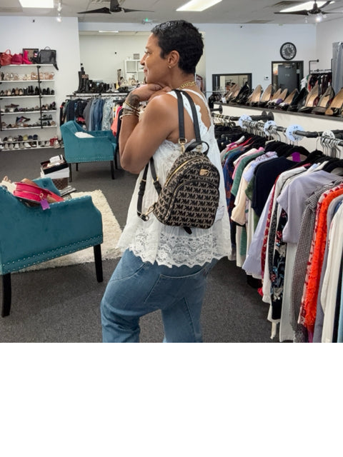 Pre Owned Michael Kors Canva  Brown Mini Logo w/ gold hardware Backpack