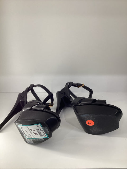 Sz 38 Yves Saint Laurent Black Tribute Leather Heels Sandals Shoes