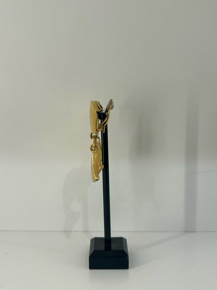 Vintage Karl Lagerfeld Clip matte Gold FAN dangle Earrings