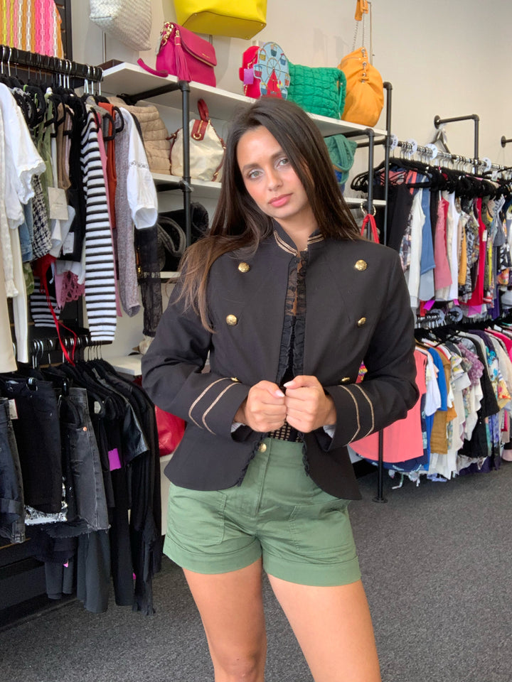 Allen Schwartz Military Style Frill Front Blazer