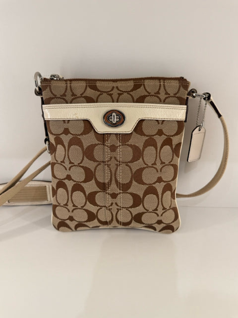 Pre Owned  Coach Logo Canvas Tan and Brown Cross Body
