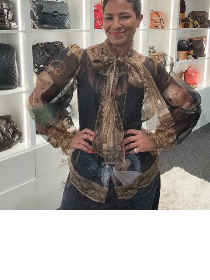 Dolce & Gabana Sheer Renaissance Portrait Blouse Size 8/10