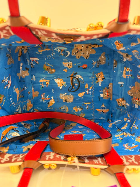 Pre Owned Christian Louboutin Tan Canvas Greekaba Embrd Crossbody w/ Dustbag Designer