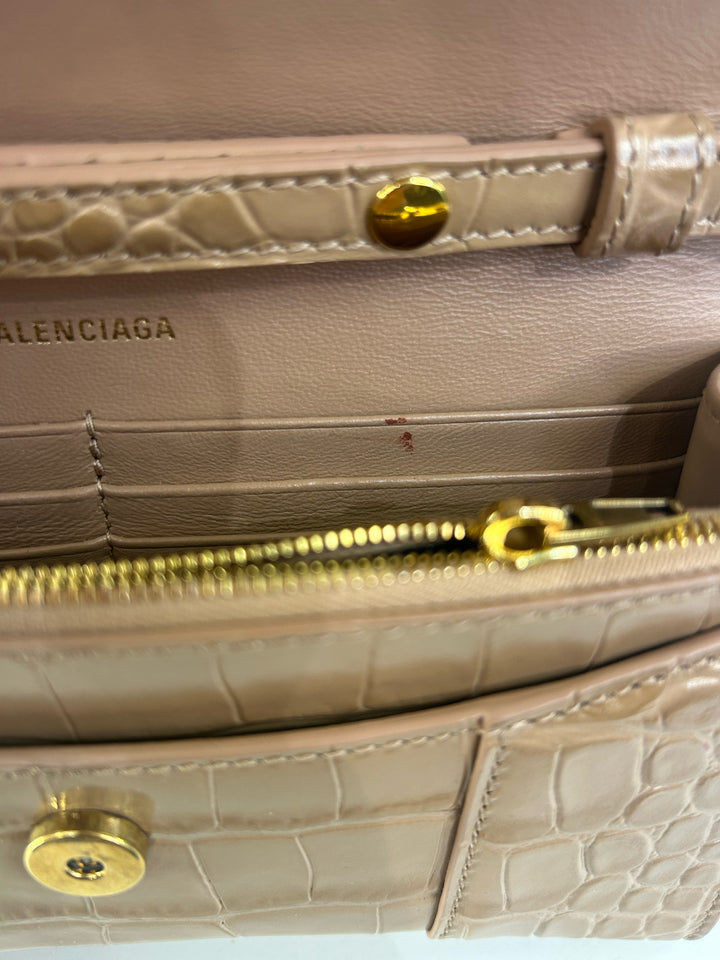 Balenciaga Leather Croc Print Designer Wallet on Chain
