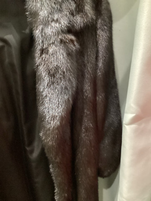 Pre Owned Diane Dark Brown Long Mink Fur Coat. Size S/M