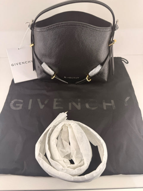 NWT Givenchy Small Black Calfskin Nano Voyou w/ Crossbody Strap Designer Bag.