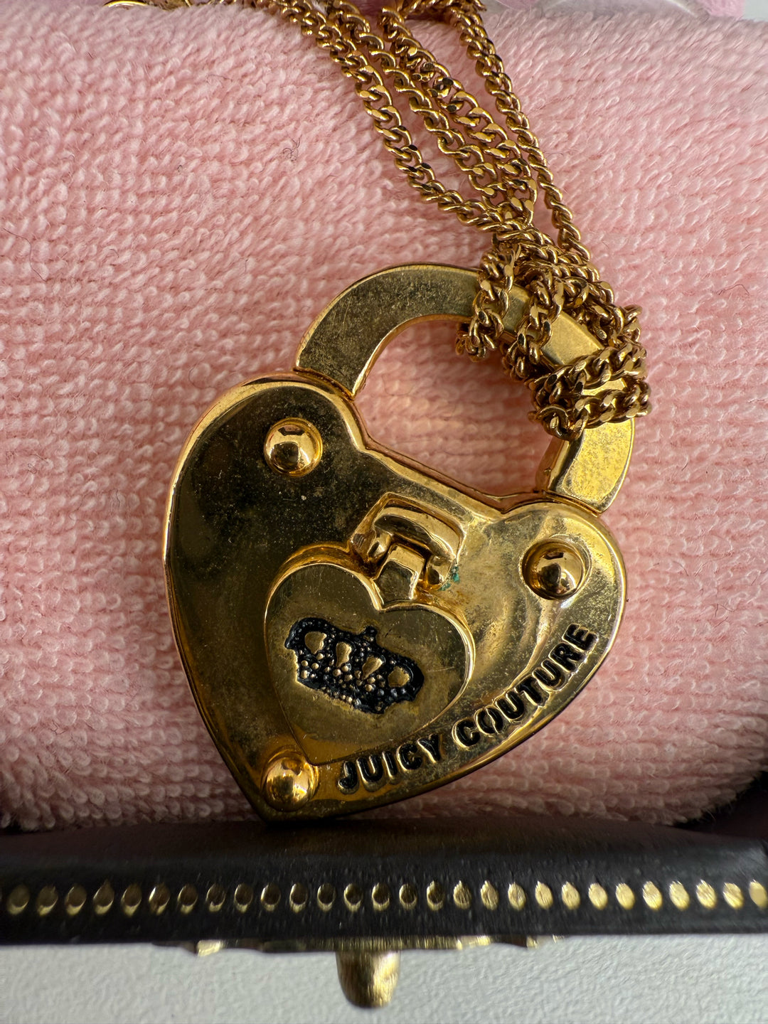 Vintage Juicy Couture Dual Strand GP Heart w/ Padlock Necklace