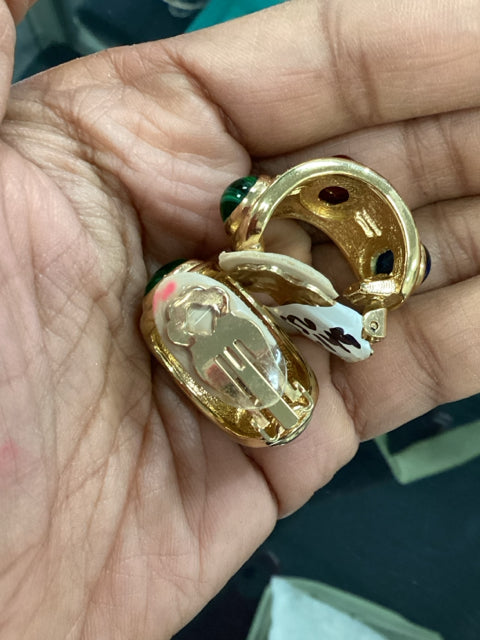 Vintage Gold Earrings w/ Cabochon Beads