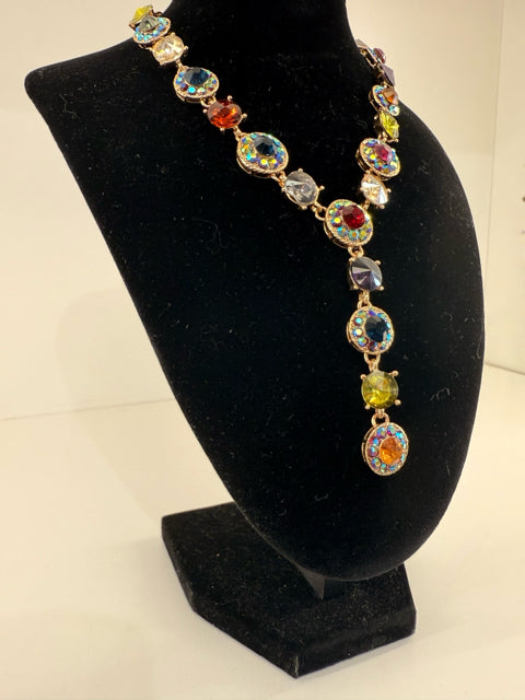 Pre Owned Christion Siriano Multi Color Statement Y Rhinestone Necklace