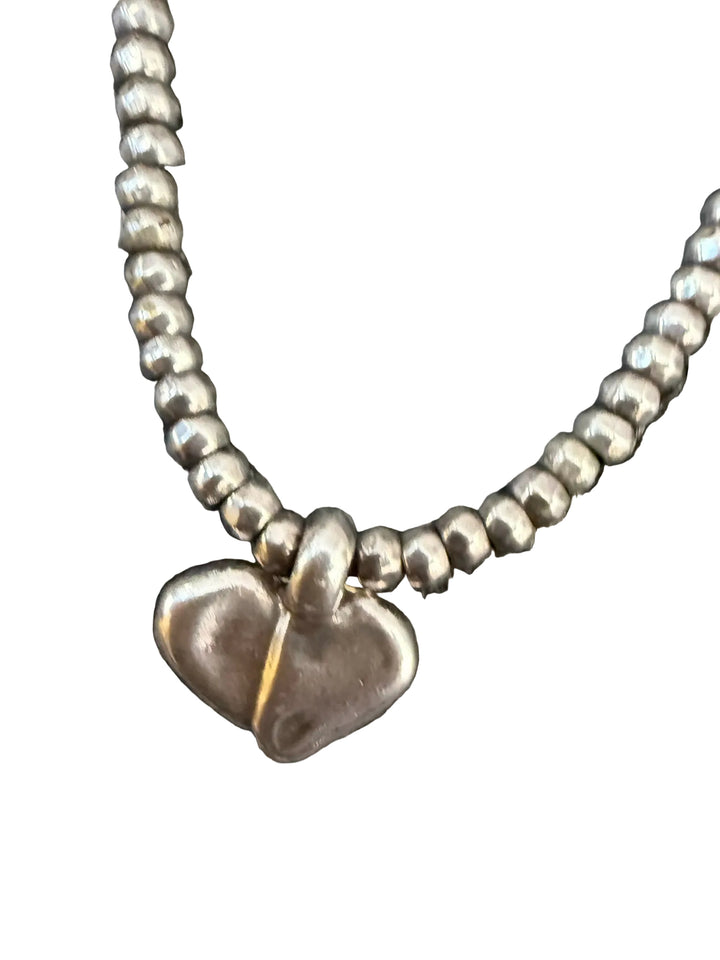 Uno De 50 plated small hammered beads w/puffy heart 15.5-20" Necklace