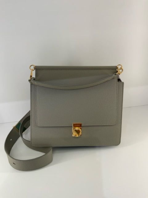 NWT  POLENE Taupe Pebbled Leather top handle w/ gold front closure shoulder bag.