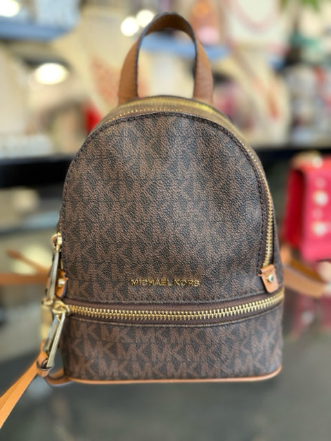 Michael Kors Rhea Brown Monogram Mini  Backpack