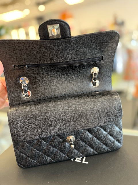 Chanel Caviar Black Small Classic  Shoulder Crossbody Bag Full Set