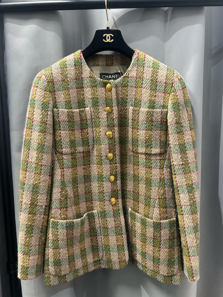 Vintage Chanel Boutique Tan & Red Blazer Jacket Sz 42