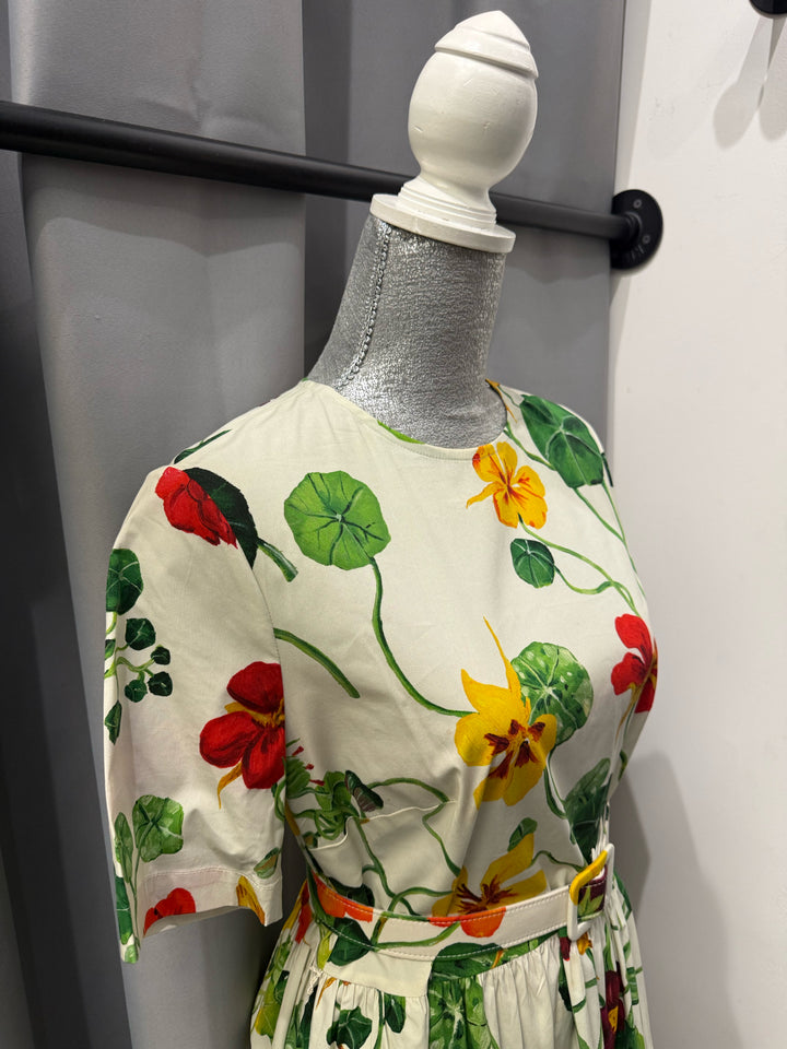 Oscar De La Renta Multi Floral Print w Belt Dress Size 6