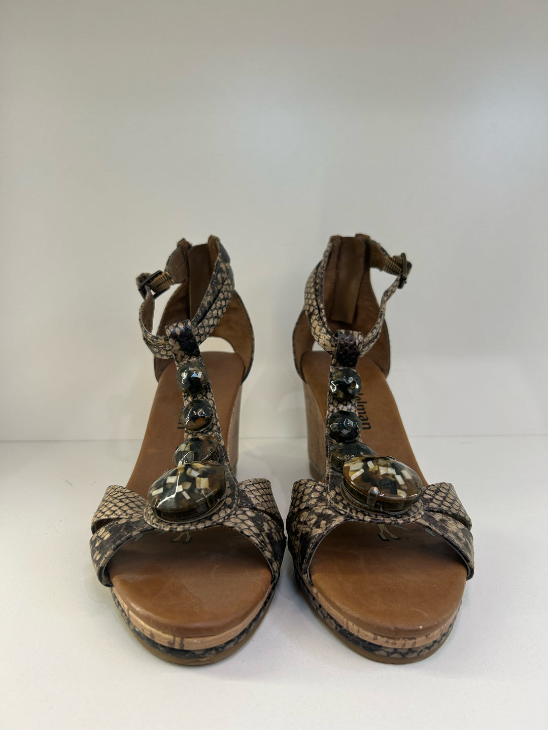 Libby Edelman Python + Cork Sandals Sz 7.5