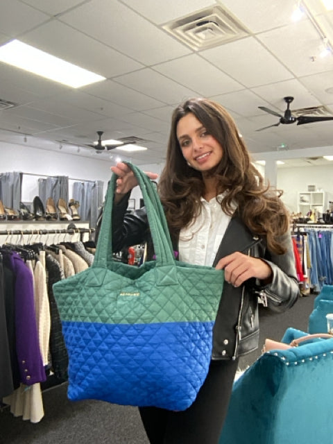 Pre Owned Mz Wallace Nylon Green/Blue X LARGE 2 Strap Quilted Tote Bag