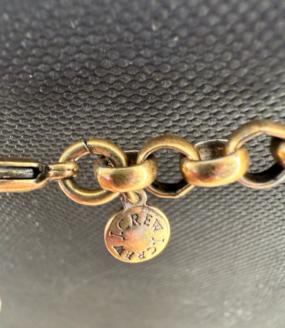 Pre Owned J Crew Gold Plated w/ Station Peach and Navy CZ faux stones Necklace.