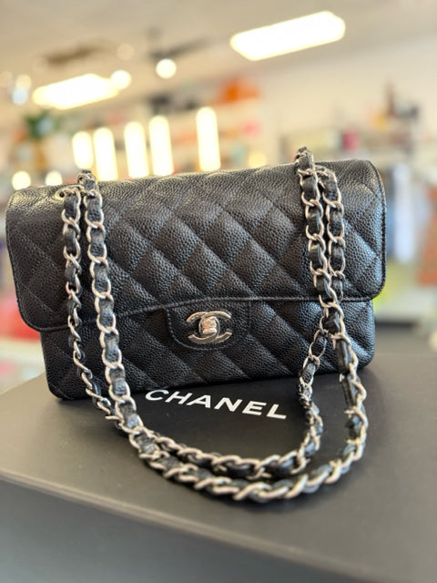 Chanel Caviar Black Small Classic  Shoulder Crossbody Bag Full Set