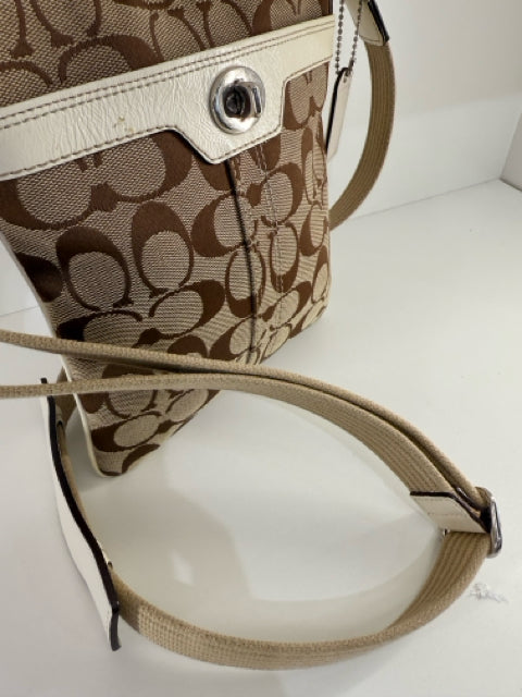 Pre Owned  Coach Logo Canvas Tan and Brown Cross Body