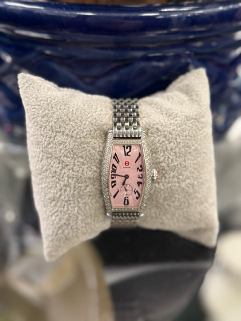 Michele Coquette Pink Face Diamond Bezel Designer Watch