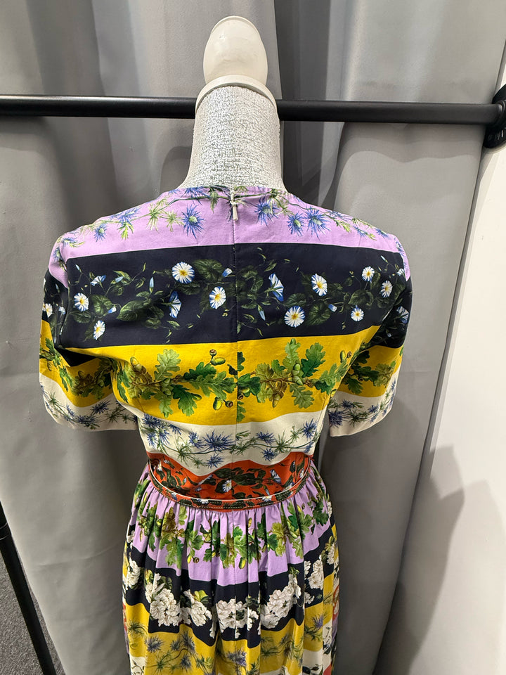 Oscar De La Renta Stripe Floral Print Dress Size 4