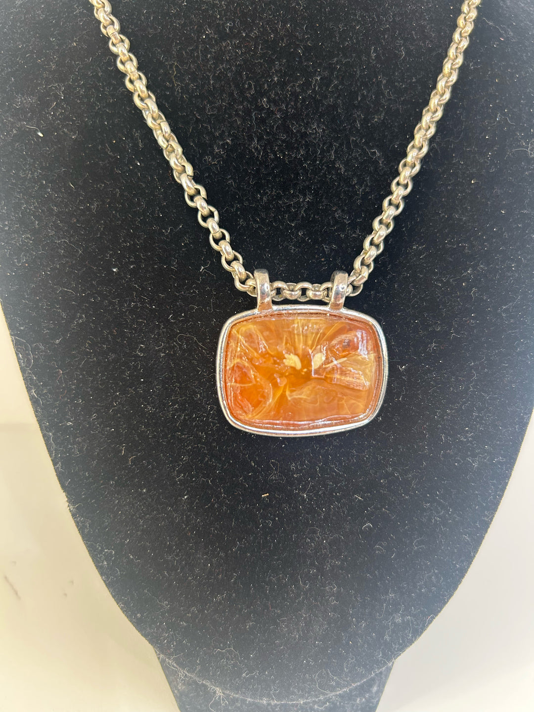 Givenchy Rolo chain/honey lucite 1.25" Rectangle Pendant Necklace