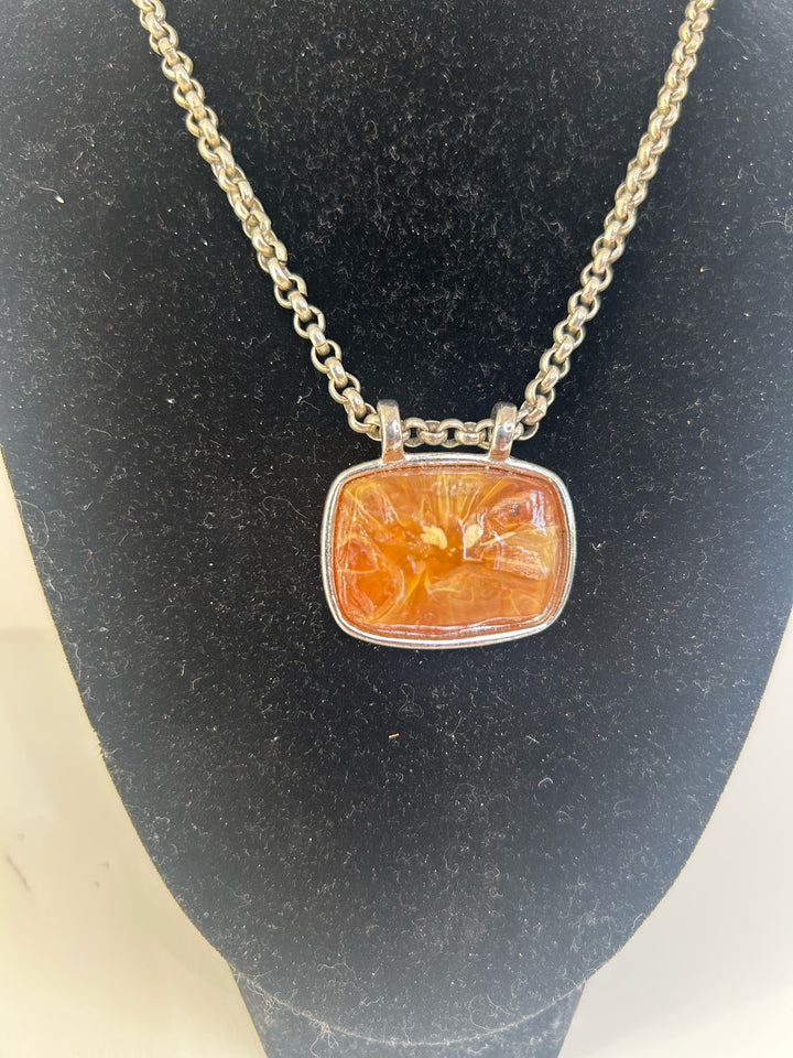Givenchy Rolo chain/honey lucite 1.25" Rectangle Pendant Necklace