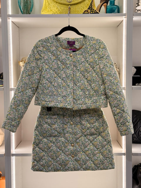 J Crew Sz 2 Green Floral Print Piece Set