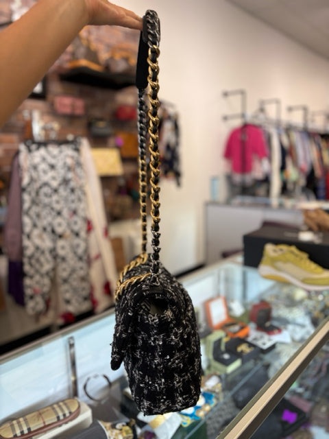 Chanel 19 Flap Tweed Hand Bag Two Tone