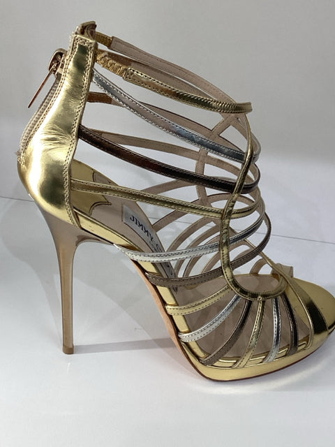 Sz 38 Jimmy Choo Gold Silver High Heels Sandals Shoes