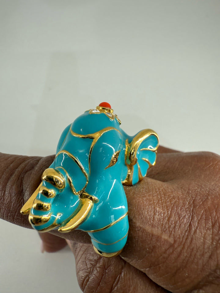 Kenneth Jay Lane Enamal Elephant Ring Size 7.5
