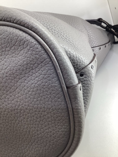NWT Coach Zip Top Stud Strap Grey Pebbled Leather Bag Tote Purse