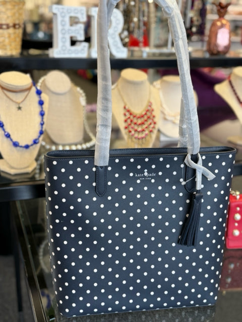 Kate Spade Dark Navy Polka Dot Tote Bags