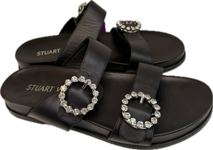 Stuart Weitzman Black Sandals Round Diamond Emb Sz 8