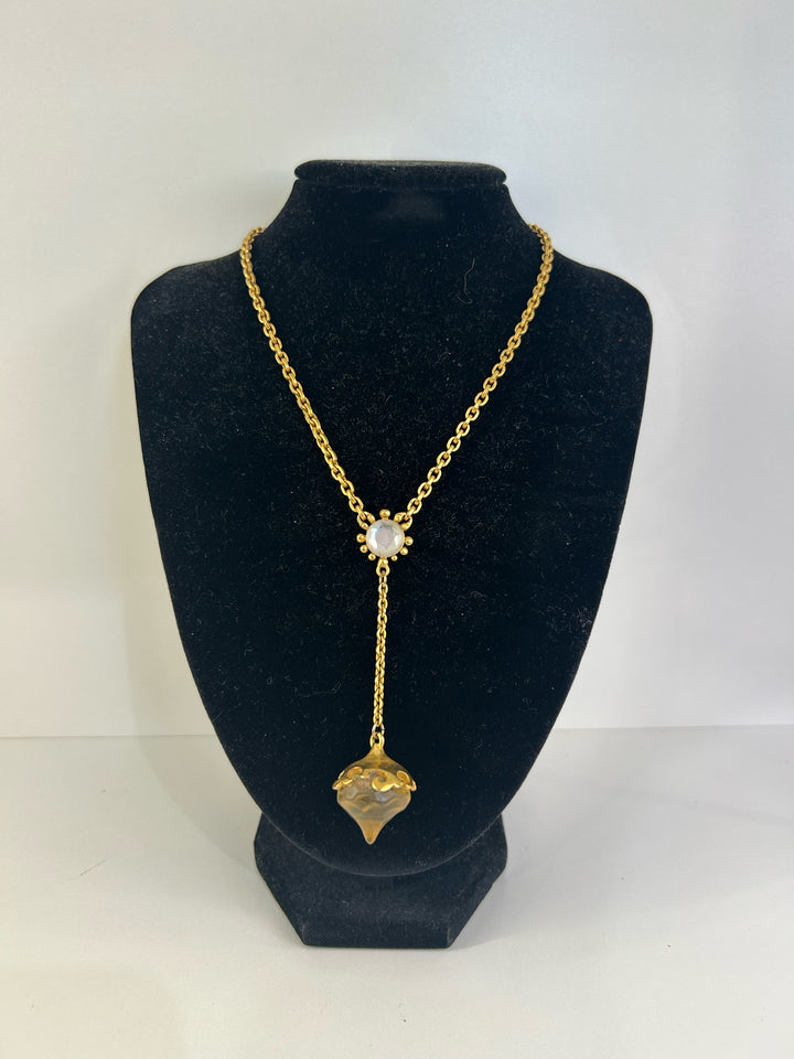 Vintage Karl Lagerfeld Yellow Glass Kiss Drop Necklace