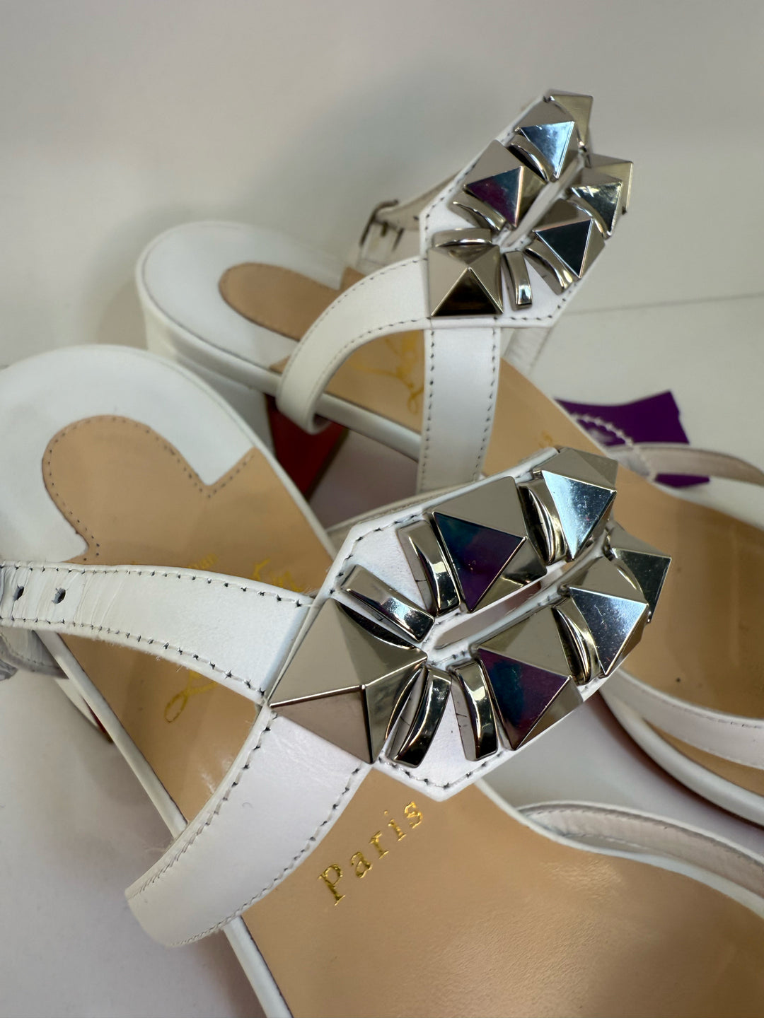 Christian Louboutin White Embellished Sandals Sz 39.5