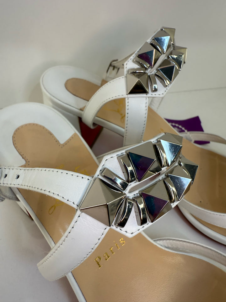 Christian Louboutin White Embellished Sandals Sz 39.5