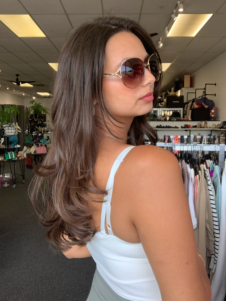 Sunglasses Round Rose w/ Gold Frame & case