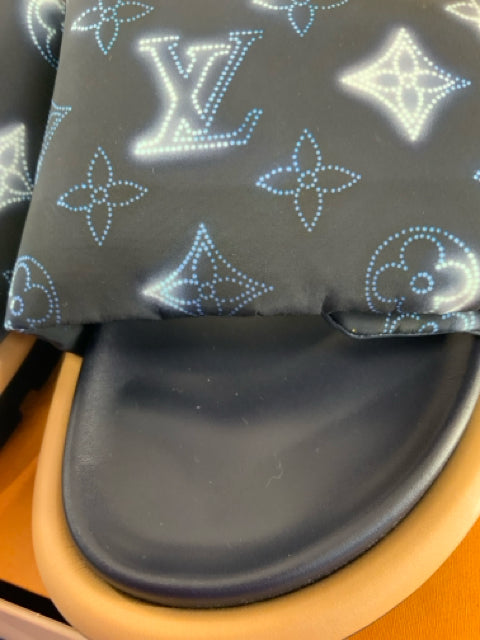 Pre Owned Louis Vuitton Black & Blue Pillow Slide Shoe Sz 38 Shoin Box
