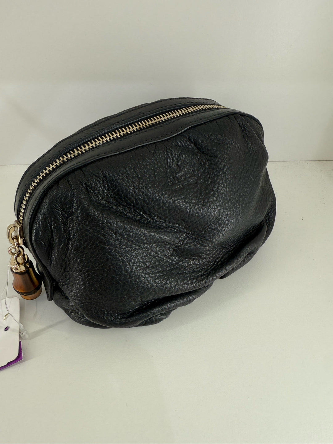 Gucci Bamboo Pull Small Pebbled Leather Pouch Bag