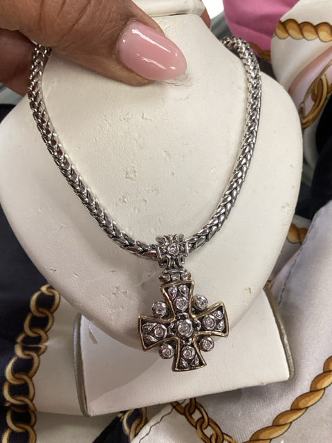 John Medeiros Gold and silver cross on chain Necklace