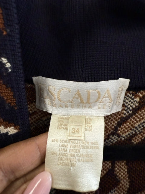 Escada Sz 34 Leopard Black and Cream Cardigan Sweater