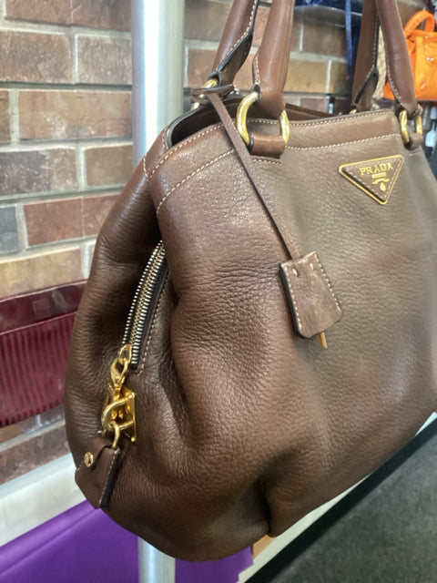 Prada Brown Leather Designer Satchel Bag