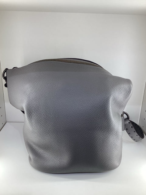 NWT Coach Zip Top Stud Strap Grey Pebbled Leather Bag Tote Purse