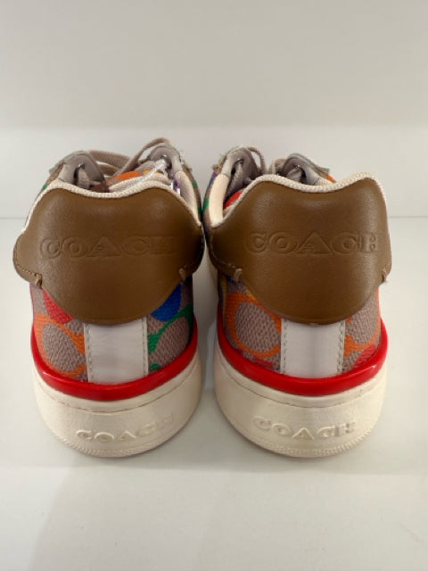 Pre Owned Coach Sz 6 lace up multicolor coated canvas sneakers